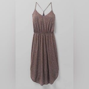 PrAna Ayala Dress Women’s Brown Blue Polka Dot Sleeveless Dress Size L